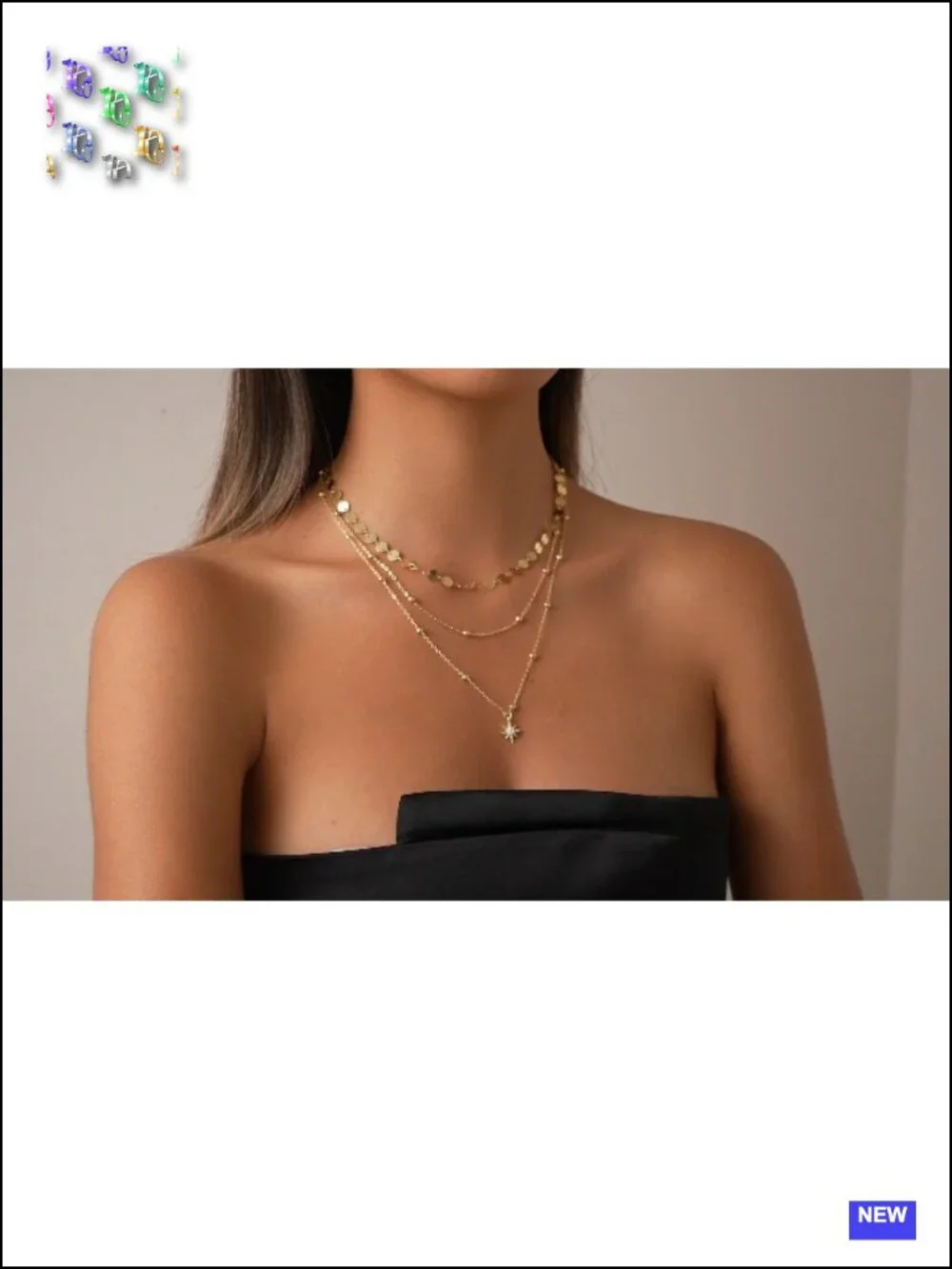 3Pcs Gold Layered Stackable Choker Pendant Set, Waterproof Adjustable 14K Gold